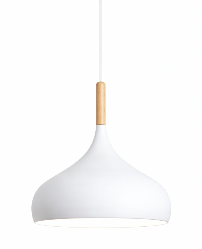 Modern Scandinavian Colored Pendant Light with Wooden Detail – Elliot