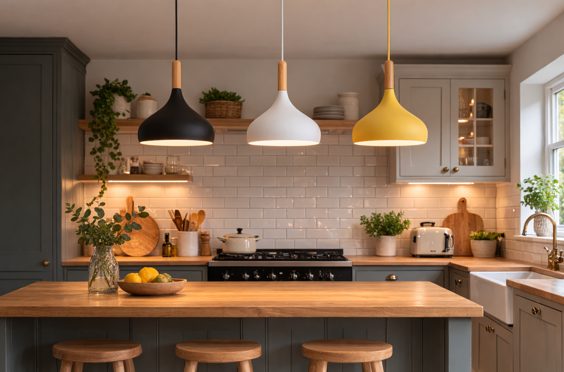 Modern Scandinavian Colored Pendant Light with Wooden Detail – Elliot