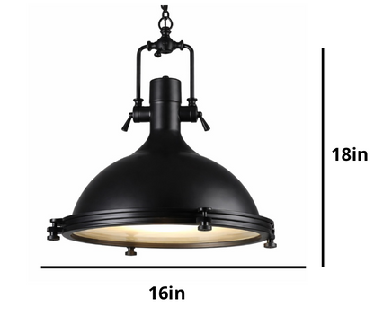 George Vintage Industrial Metal Pendant Light with Textured Glass