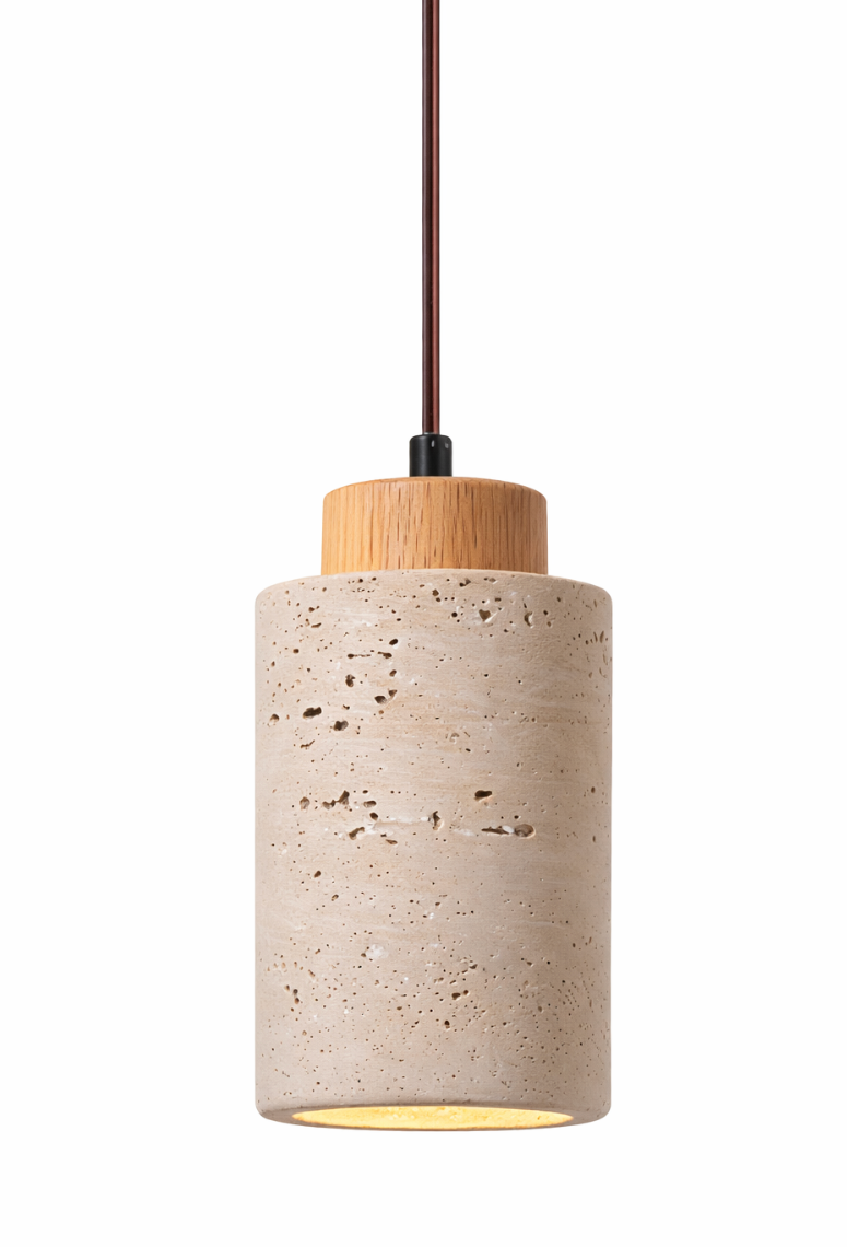 Finn Natural Travertine Pendant Light with Wood Details