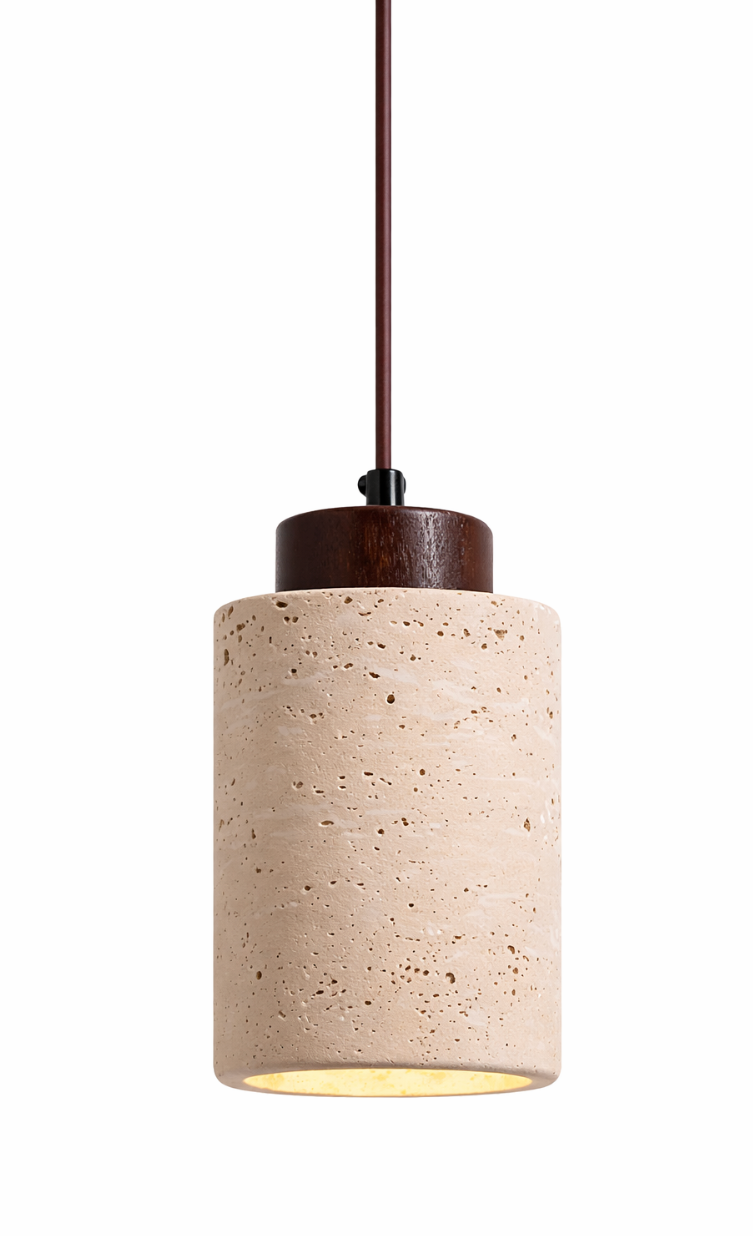 Finn Natural Travertine Pendant Light with Wood Details