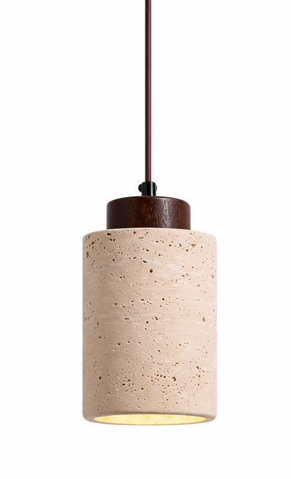 Finn Natural Travertine Pendant Light with Wood Details