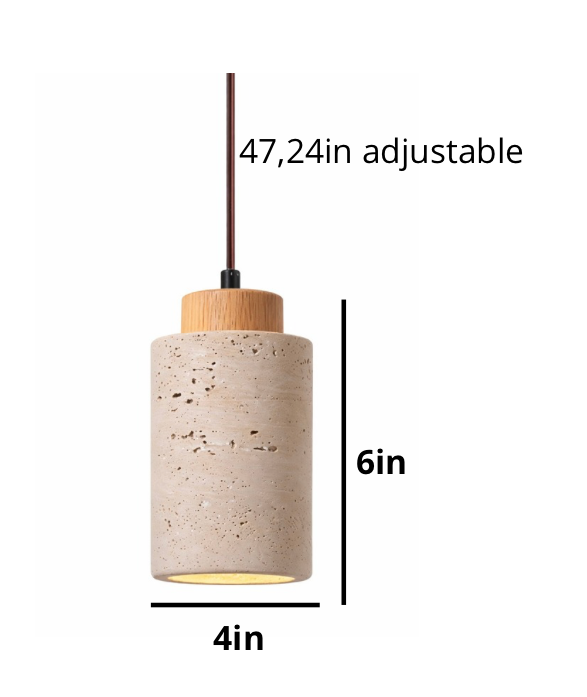 Finn Natural Travertine Pendant Light with Wood Details