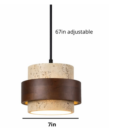 Milo Natural Travertine and Walnut Wood Pendant Light