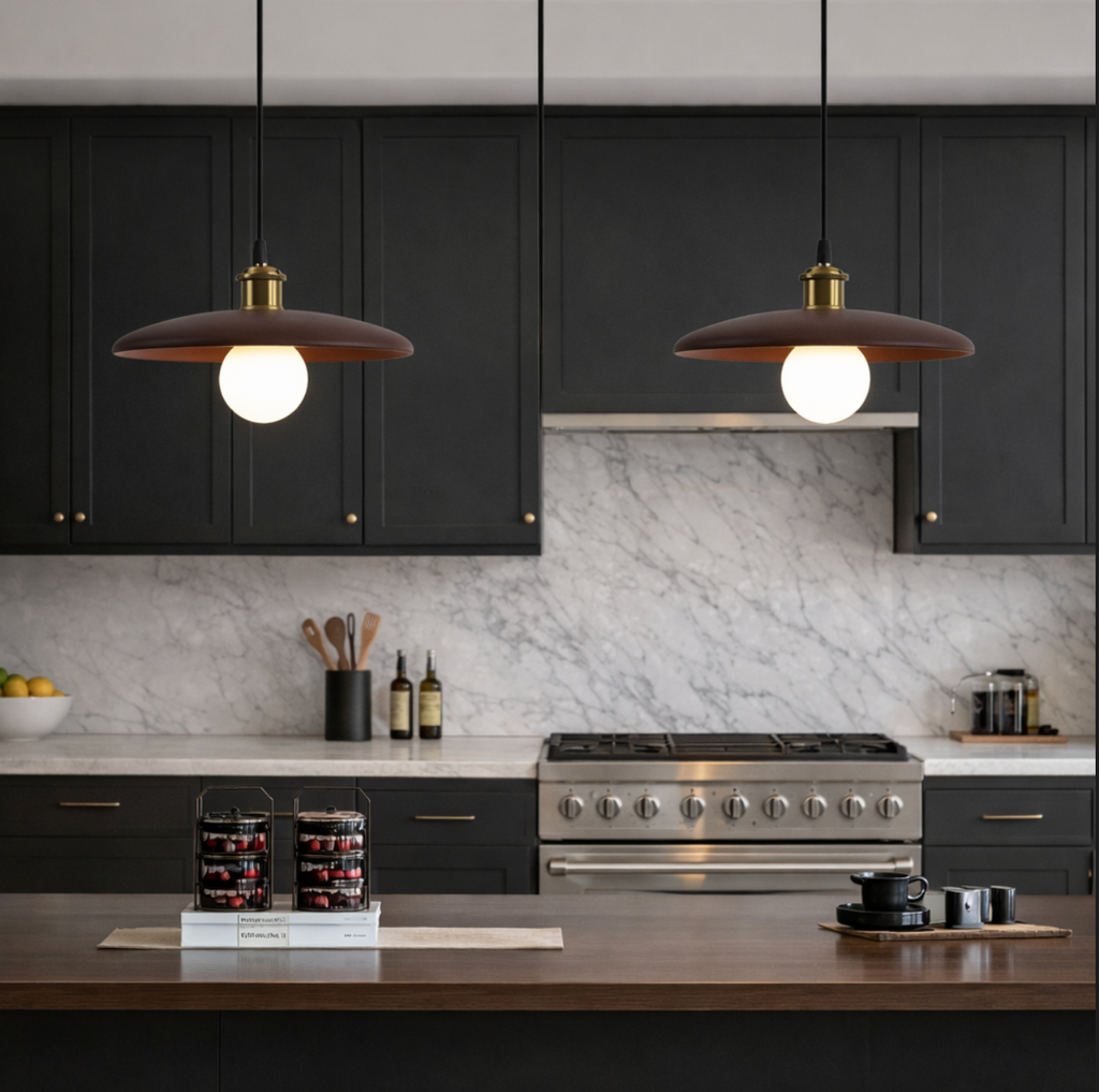 Minimalist Wooden Pendant Light with Brass Accent – Luke