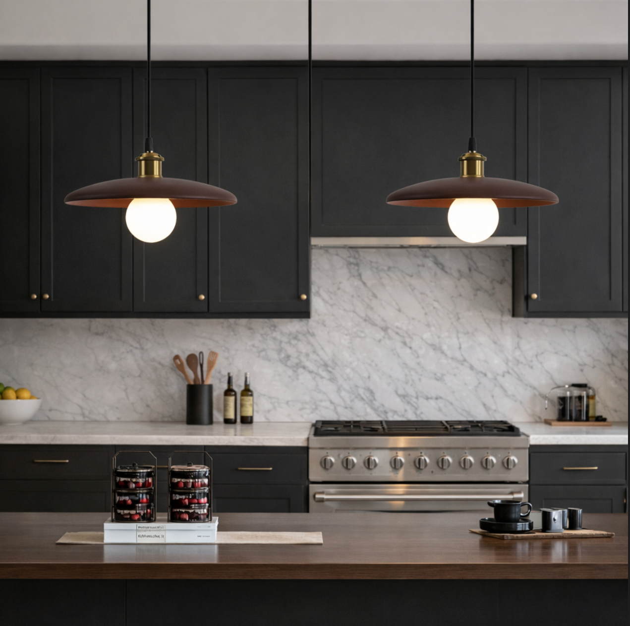 Minimalist Wooden Pendant Light with Brass Accent – Luke
