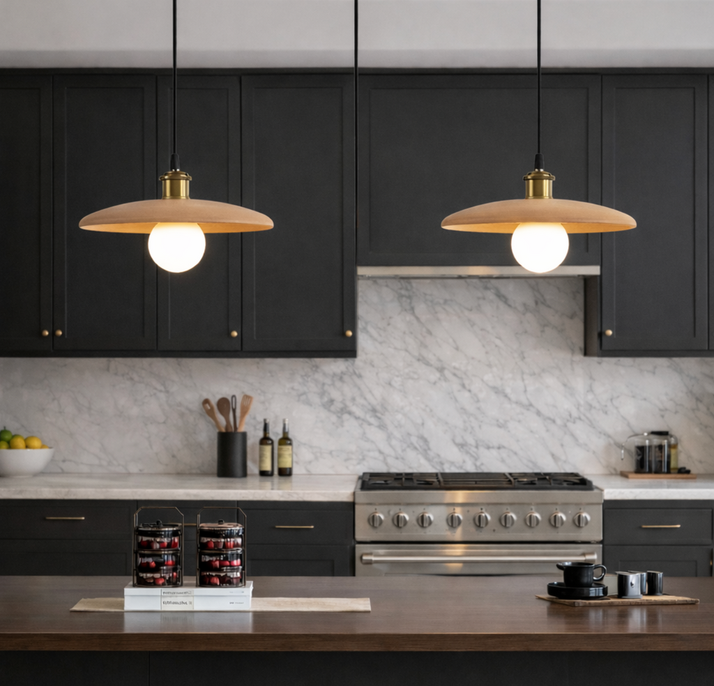 Minimalist Wooden Pendant Light with Brass Accent – Luke