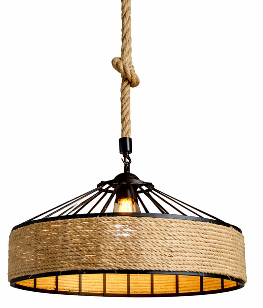 Louis Woven Natural Rope and Metal Pendant Light