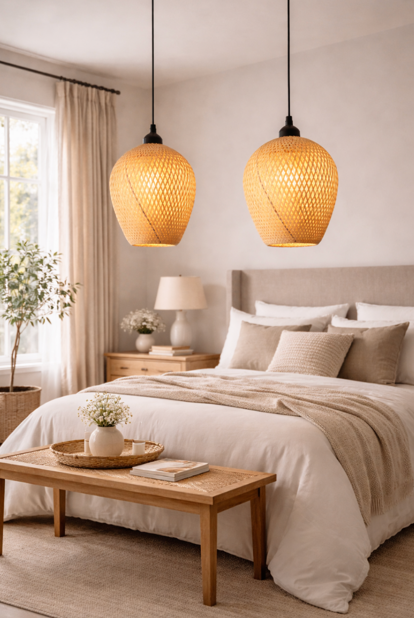 Natural Woven Rattan Sculptural Pendant Lamp – Felix