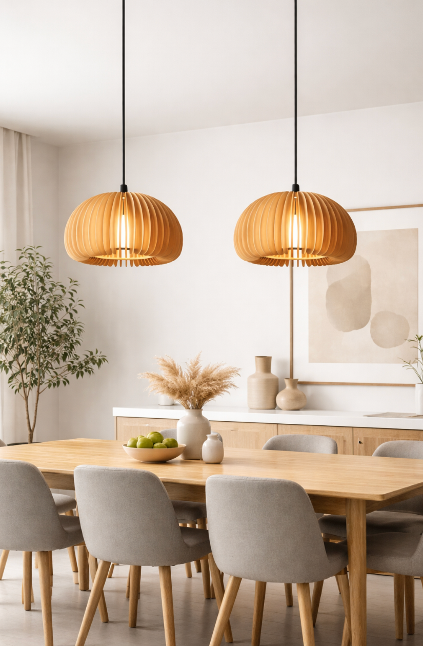 Modern Scandinavian Wooden Slat Pendant Light – Jude