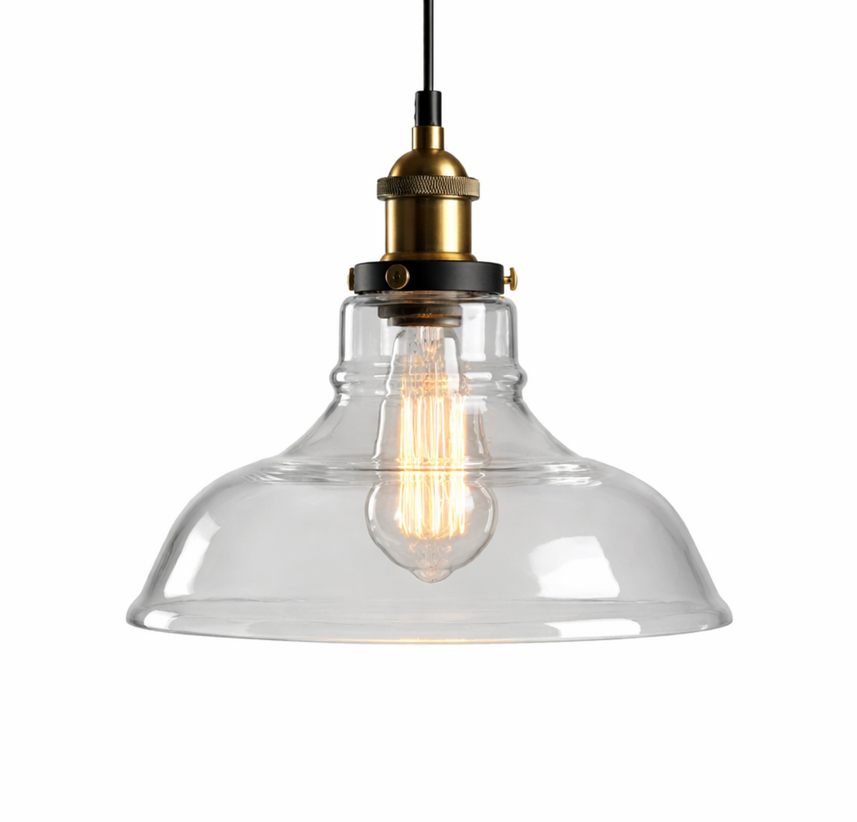 Thomas Industrial Smoke Grey Glass Pendant Light with Brass Details