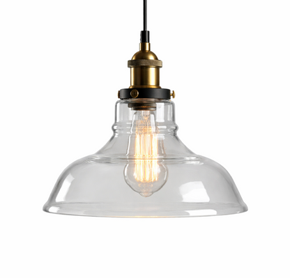 Thomas Industrial Smoke Grey Glass Pendant Light with Brass Details