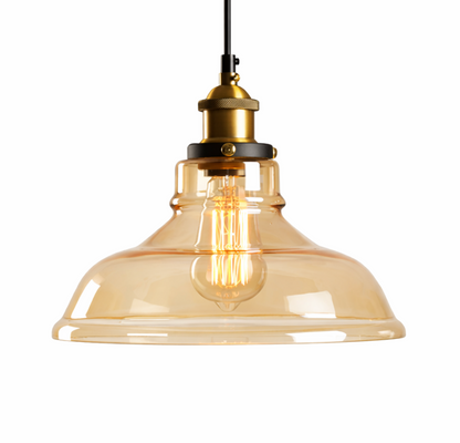 Thomas Industrial Smoke Grey Glass Pendant Light with Brass Details