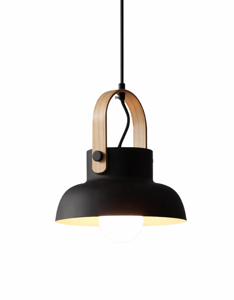 Modern Scandinavian Lantern Pendant Light with Wooden Handle – Logan