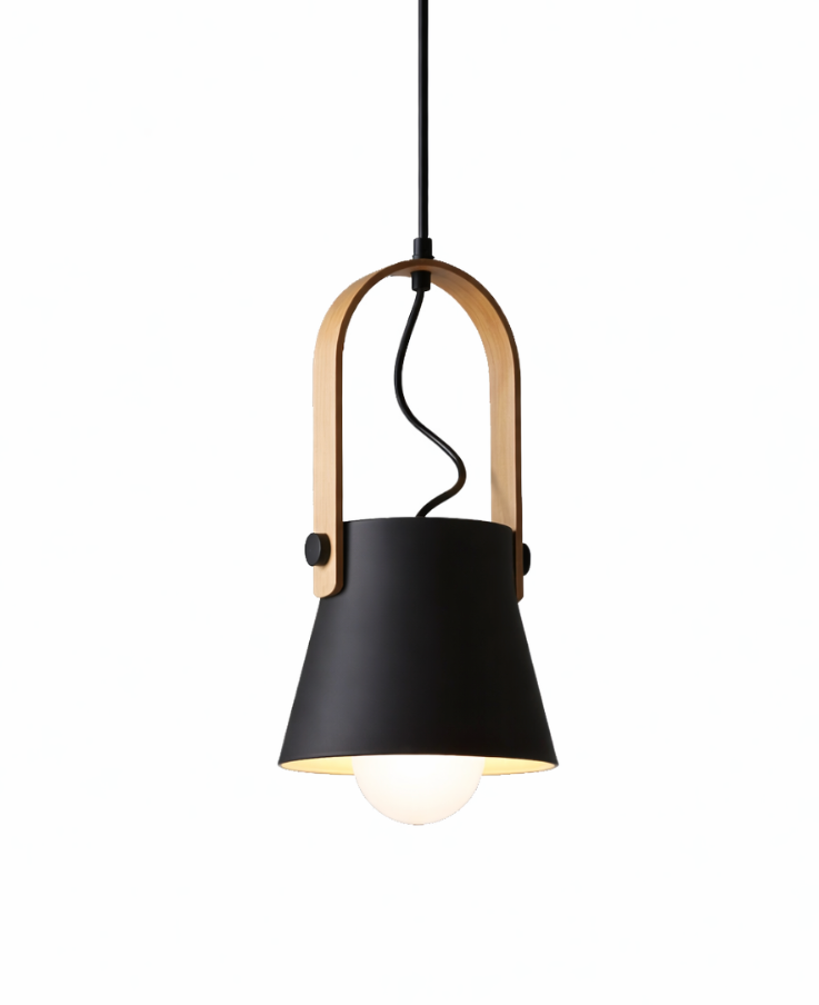 Modern Scandinavian Lantern Pendant Light with Wooden Handle – Rowan