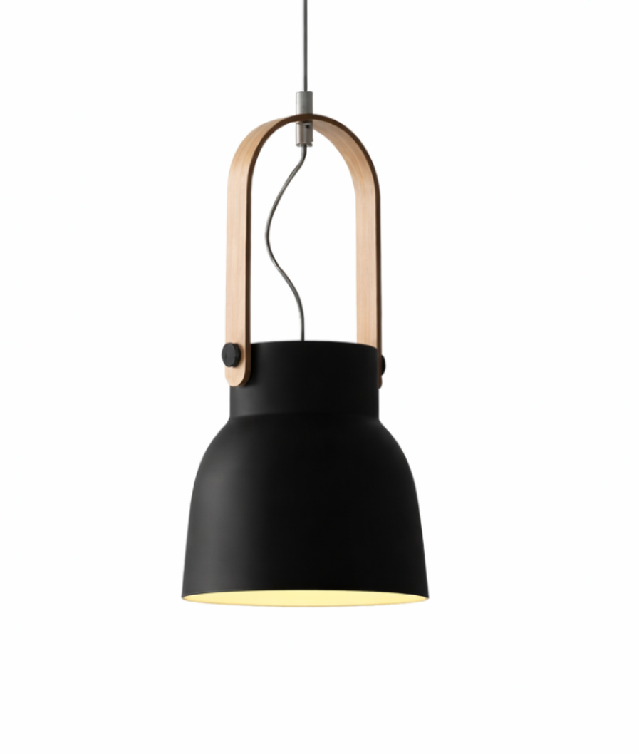 Modern Scandinavian Lantern Pendant Light with Wooden Handle – Connor