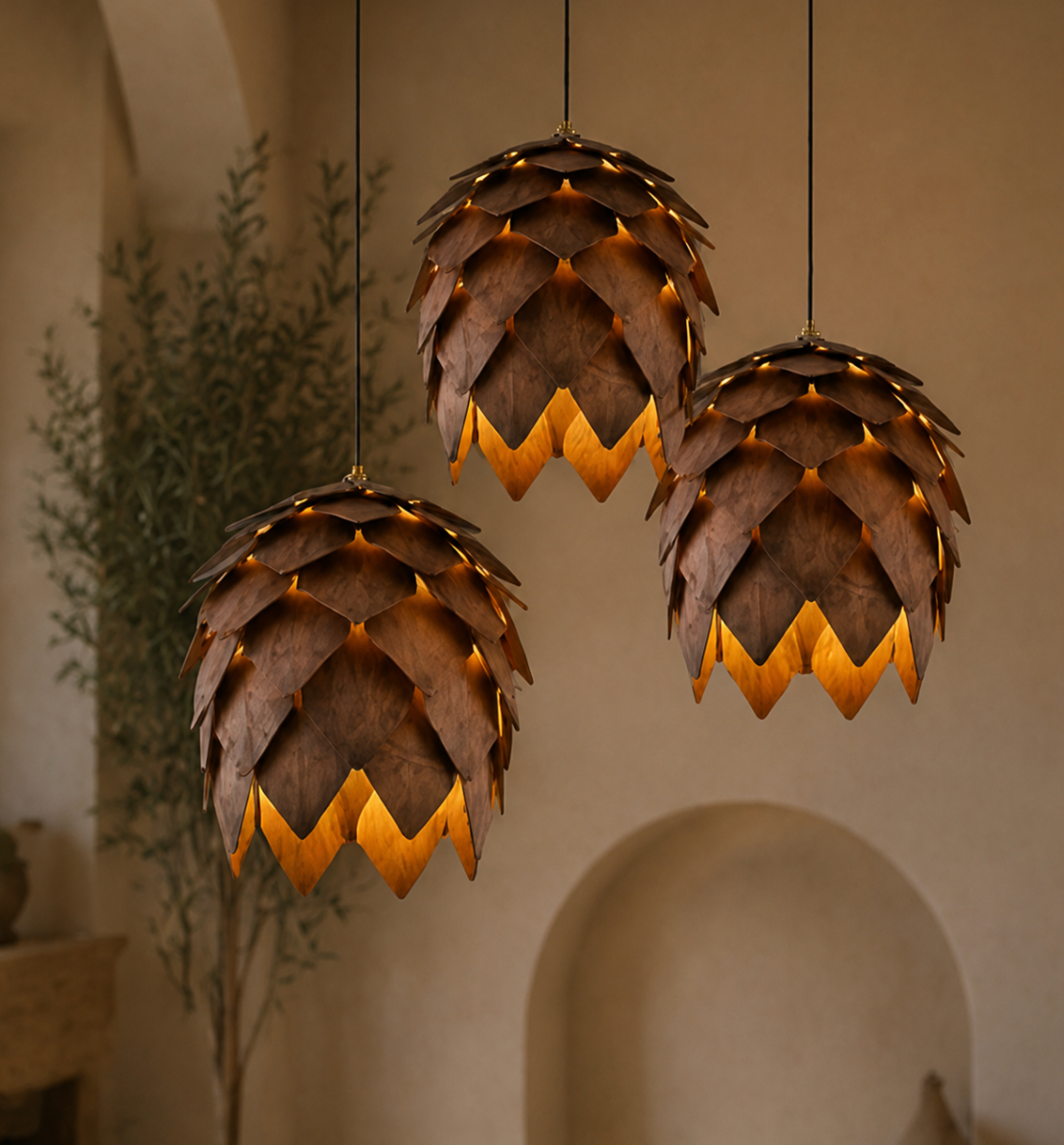 Hazel Handmade Wooden Pine Cone Pendant Light