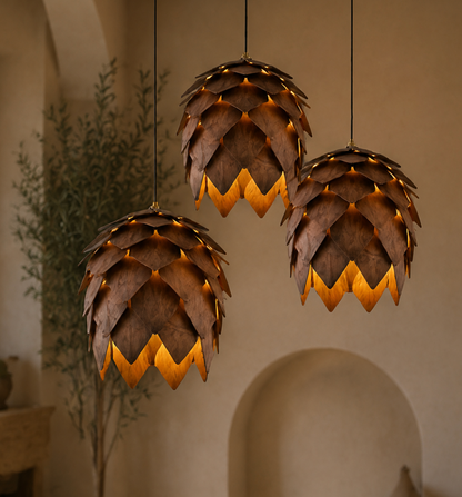Hazel Handmade Wooden Pine Cone Pendant Light