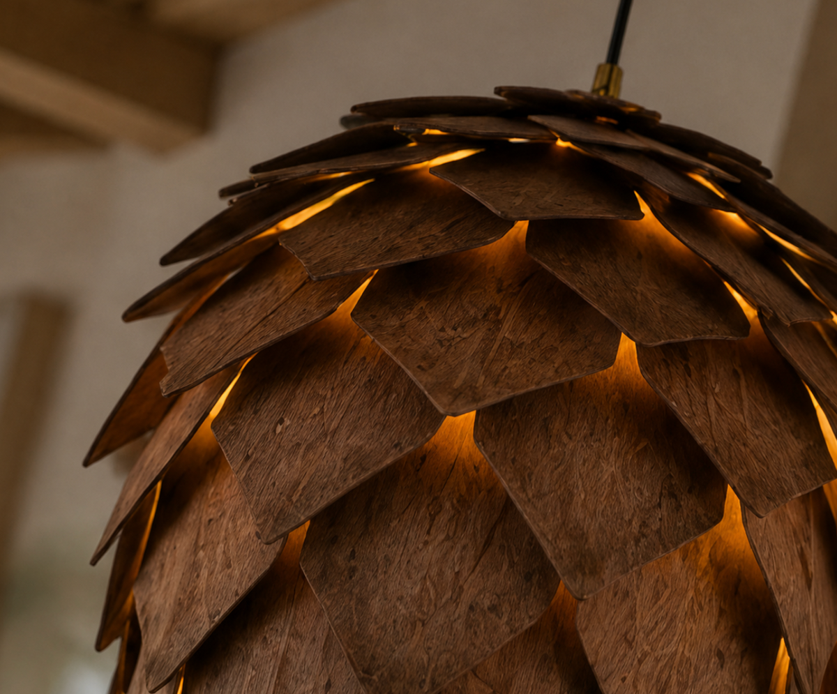 Hazel Handmade Wooden Pine Cone Pendant Light