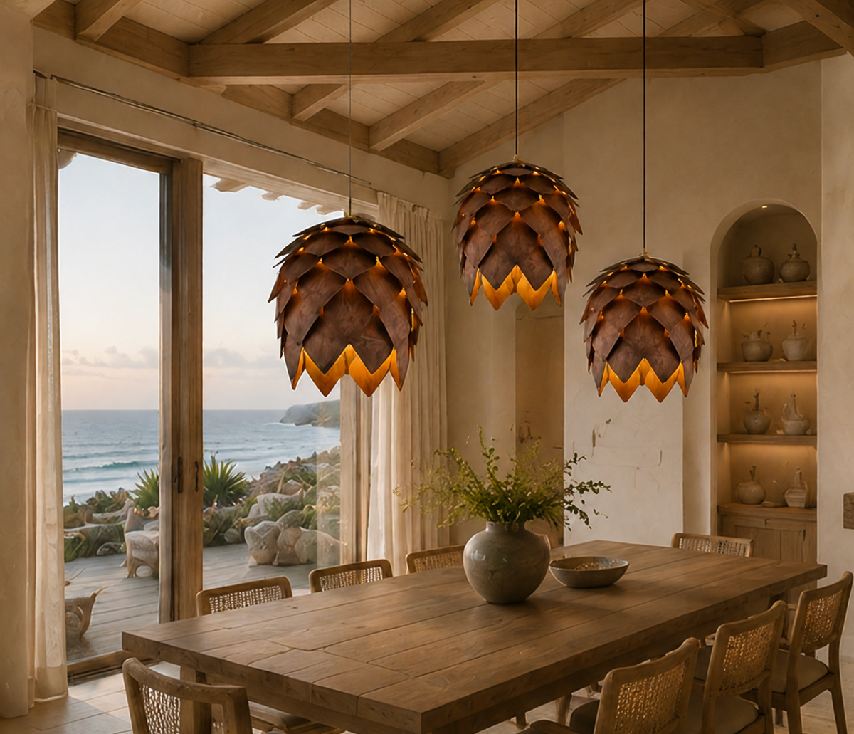 Hazel Handmade Wooden Pine Cone Pendant Light
