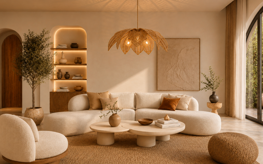 Victorio Natural Woven Rattan Flower Pendant Light
